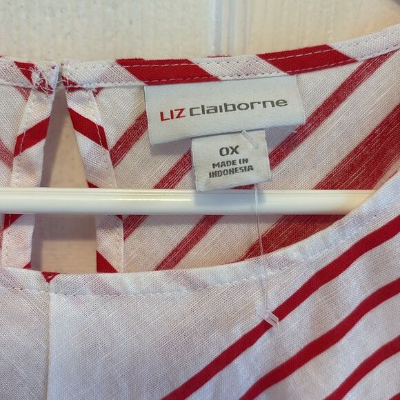 Liz Claiborne Women Linen Blend Shift Dress Size Large Red Chevron Stripe Beach - Picture 2 of 10